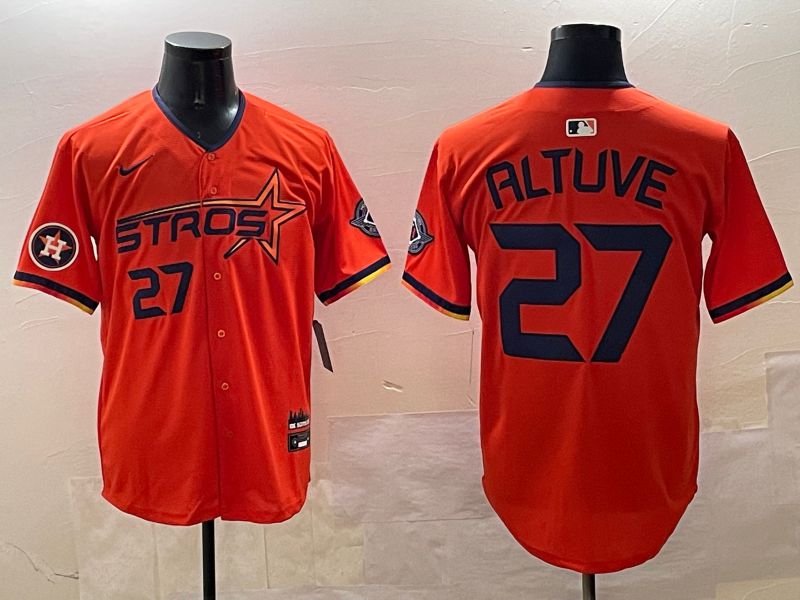 Men Houston Astros 27 Altuve Orange Three generations Joint Name 2025 Nike MLB Jersey style 2